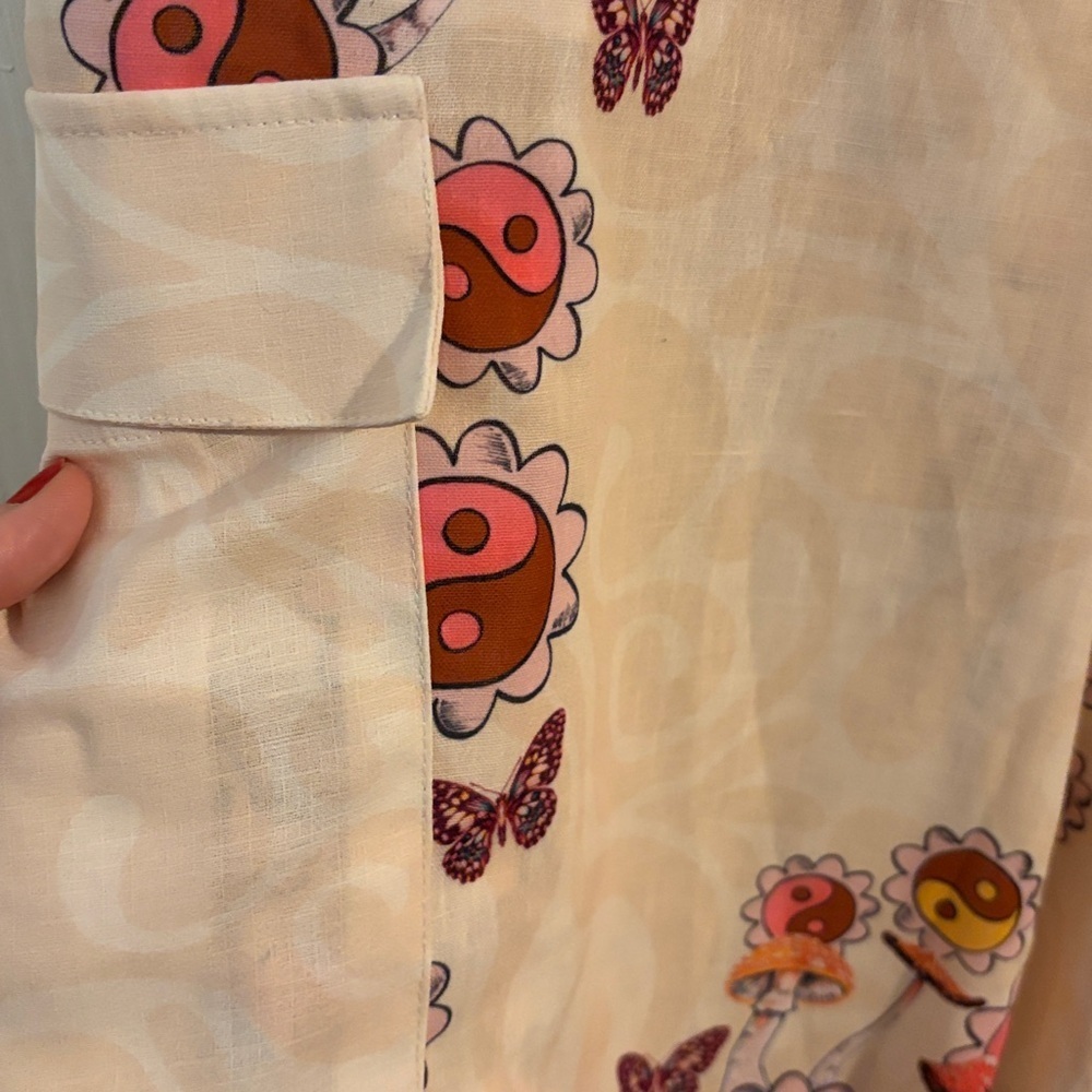 Agua Bendita Maicy Cargo Pants in Butterly Mushroom Print, NWT SZ XL - Picture 7 of 10